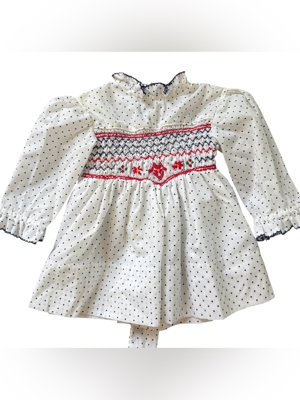 Polly Flinders Vintage White Smocked Polka Dot Dress 12 months